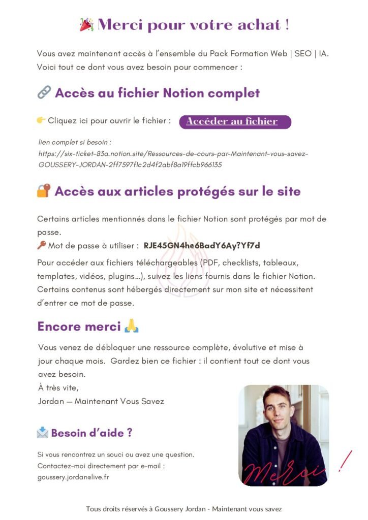 Aperçu du Pack Notion Premium Maintenant Vous Savez : cours, vidéos, outils et checklists