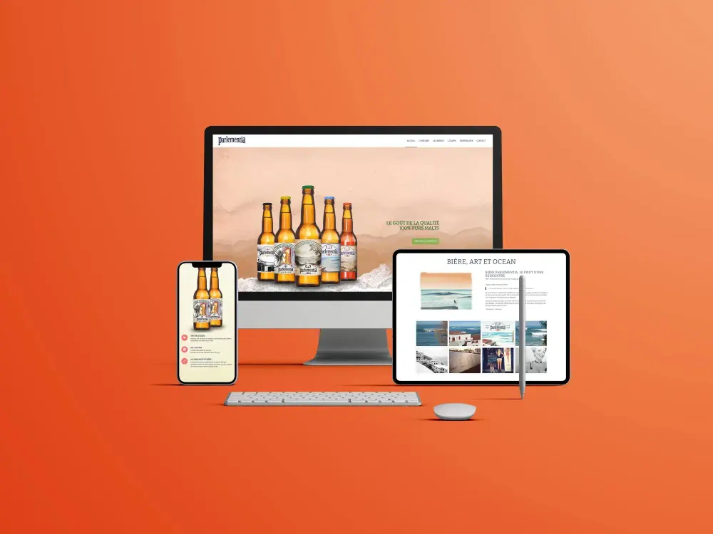 Site Bière Parlementia présenté sur ordinateur, tablette et mobile