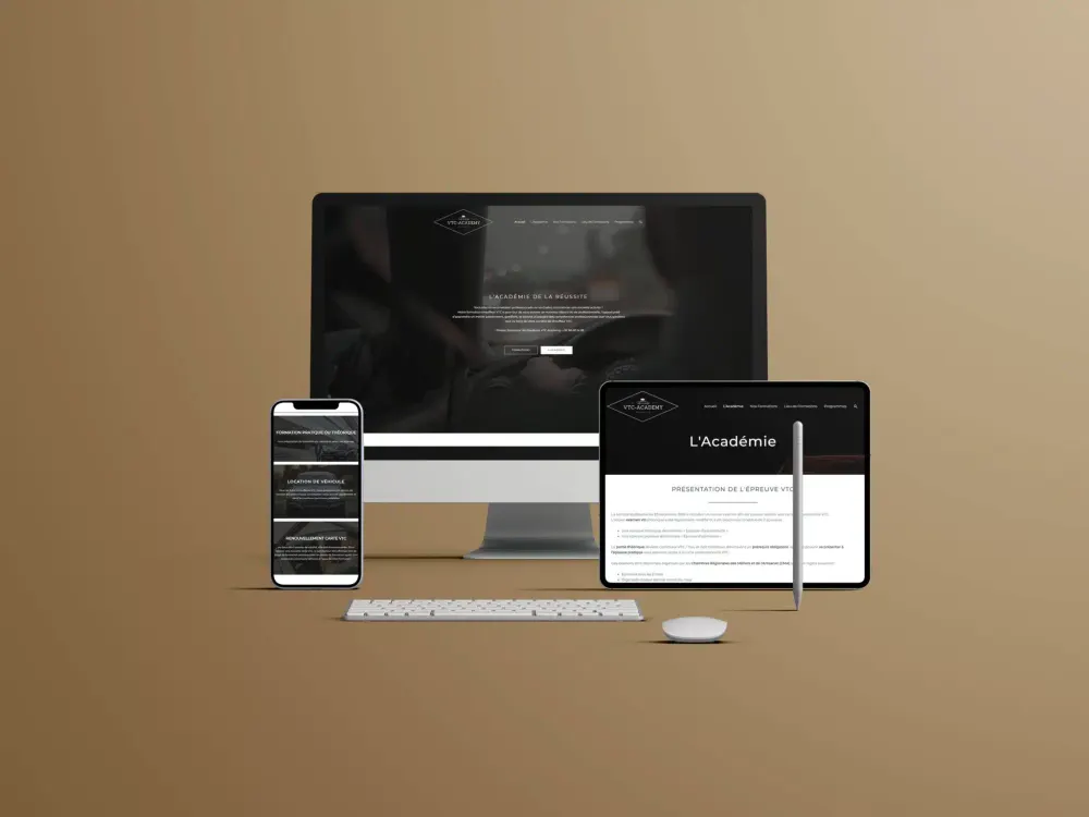 Site Bordeaux VTC Academy présenté sur ordinateur, tablette et mobile