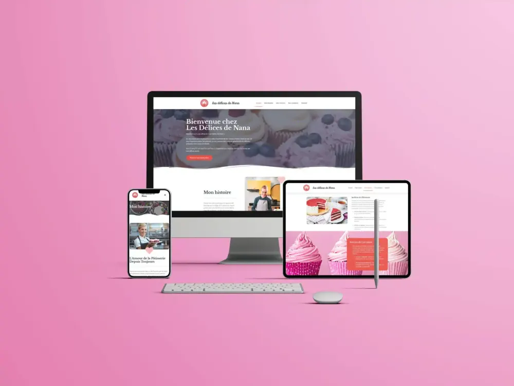 Site Les Délices de Nana présenté sur ordinateur, tablette et mobile