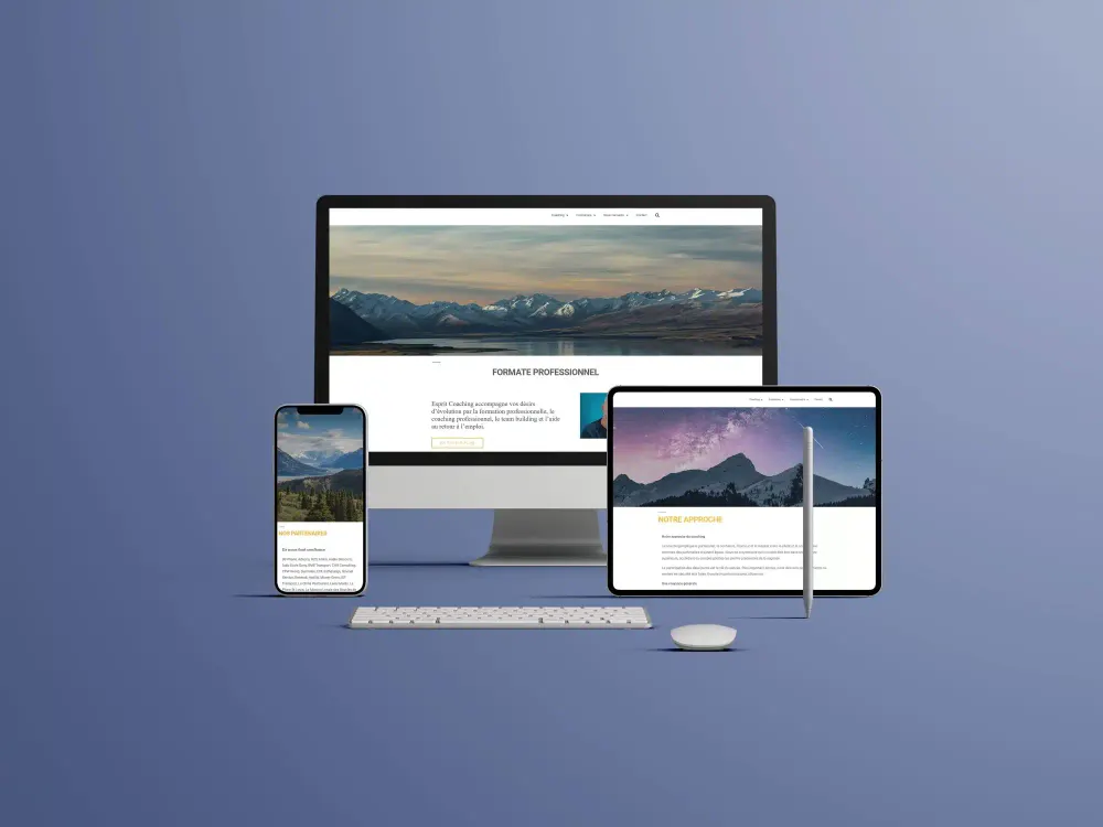 Site Esprit Coaching présenté sur ordinateur, tablette et mobile