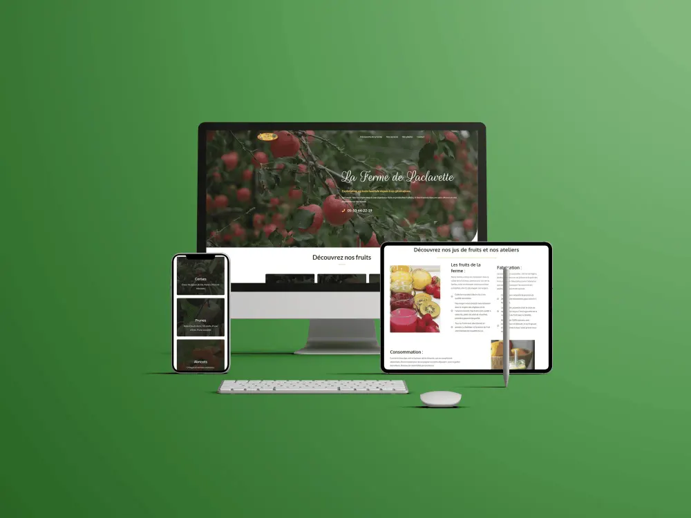 Site La Ferme de Laclavette présenté sur ordinateur, tablette et mobile