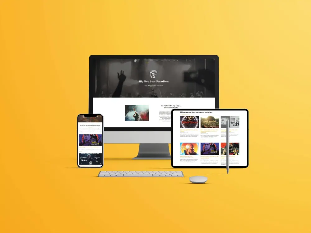 Site Hip Hop Sans Frontières présenté sur ordinateur, tablette et mobile