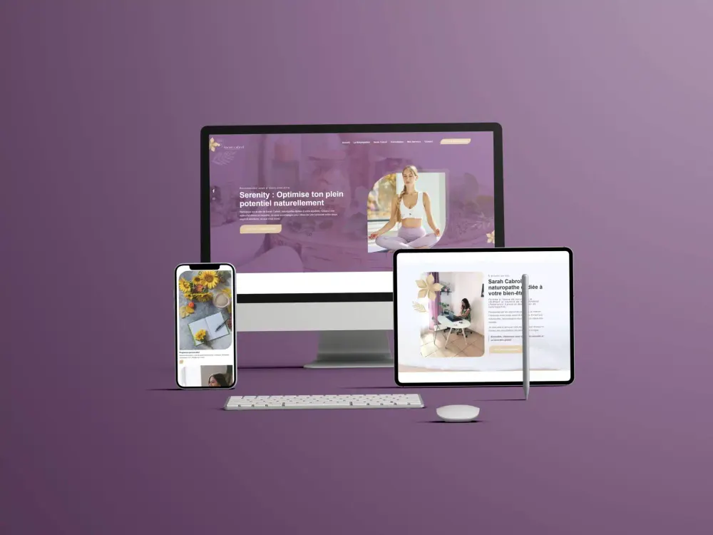 Site Sarah Cabrol présenté sur ordinateur, tablette et mobile