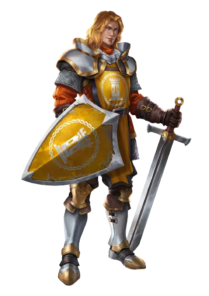 paladin, chevalier, templier, blond et tabard jaune