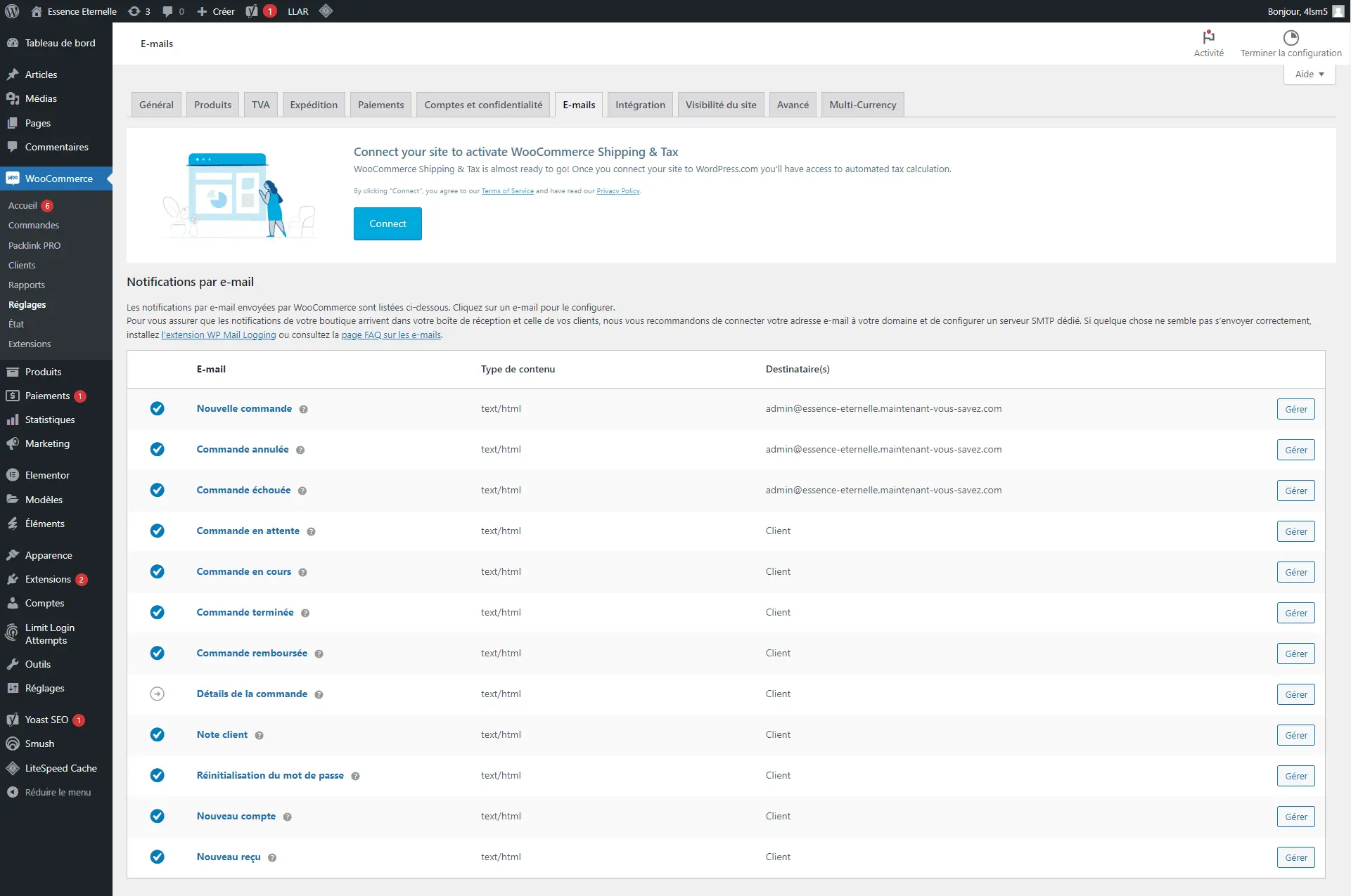 tutoriel woocommerce, e-mail, tutoriel e-commerce
